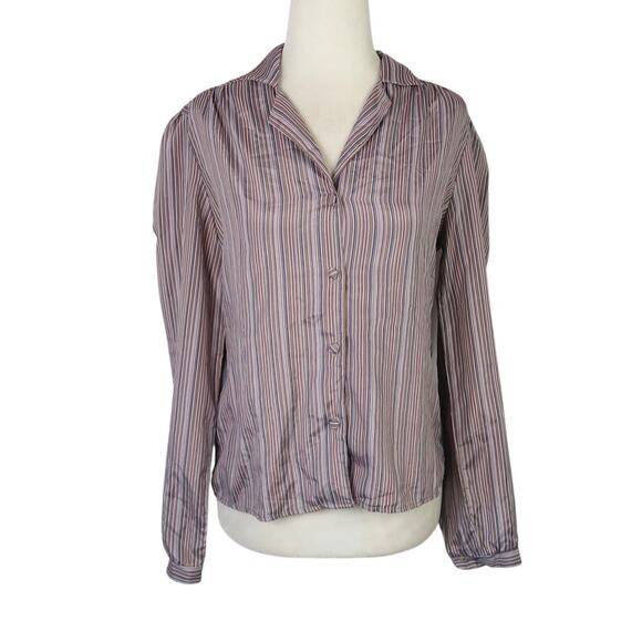 Vintage 70s Jonathan Martin Grey Pinstripe Button Down Blouse Top 10 - Picture 1 of 7